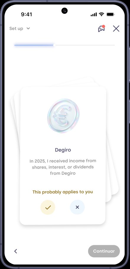 Set Up: institution card the user confirms or dismisses