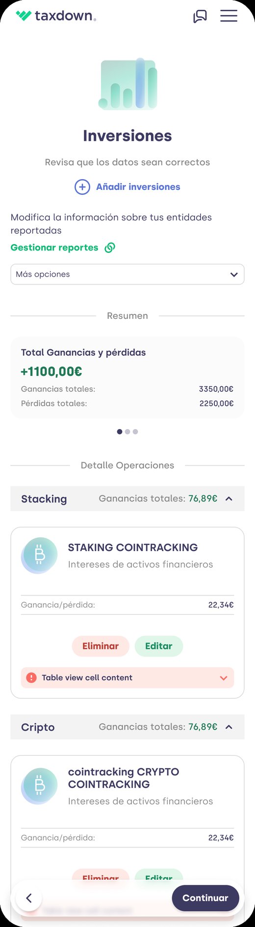 Before: summary as a flat list